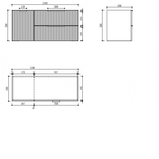 3D-2W 1200x450x550mm Grey Wall Hung Plywood Vanity with Ceramic Basin